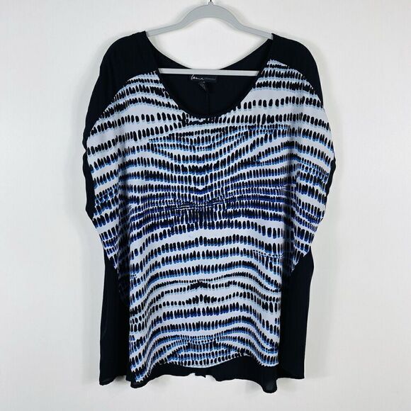 Lane Bryant Plus Size 18 20 Printed Short Sleeve Blouse Top Black Blue White - Picture 1 of 6